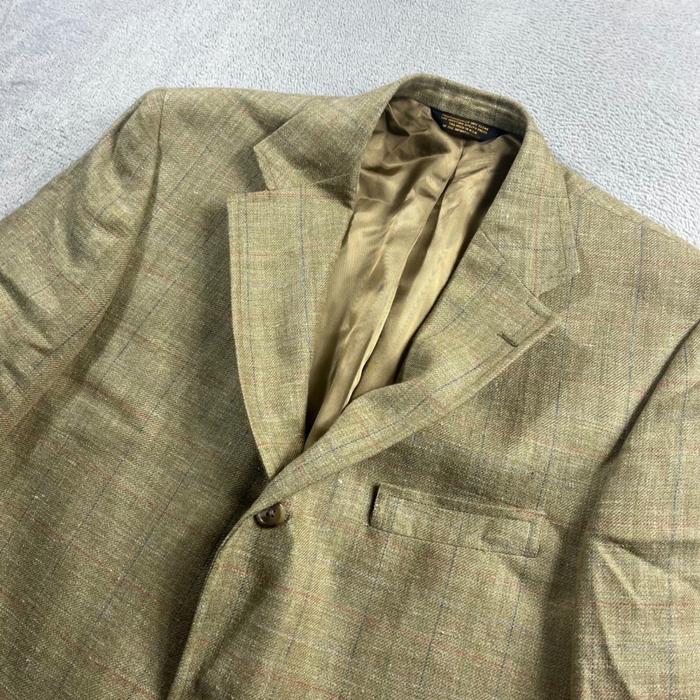 J. Press Mens 42R Sport Coat Blazer Tan Plaid Windowpane 3 Button Ivy League